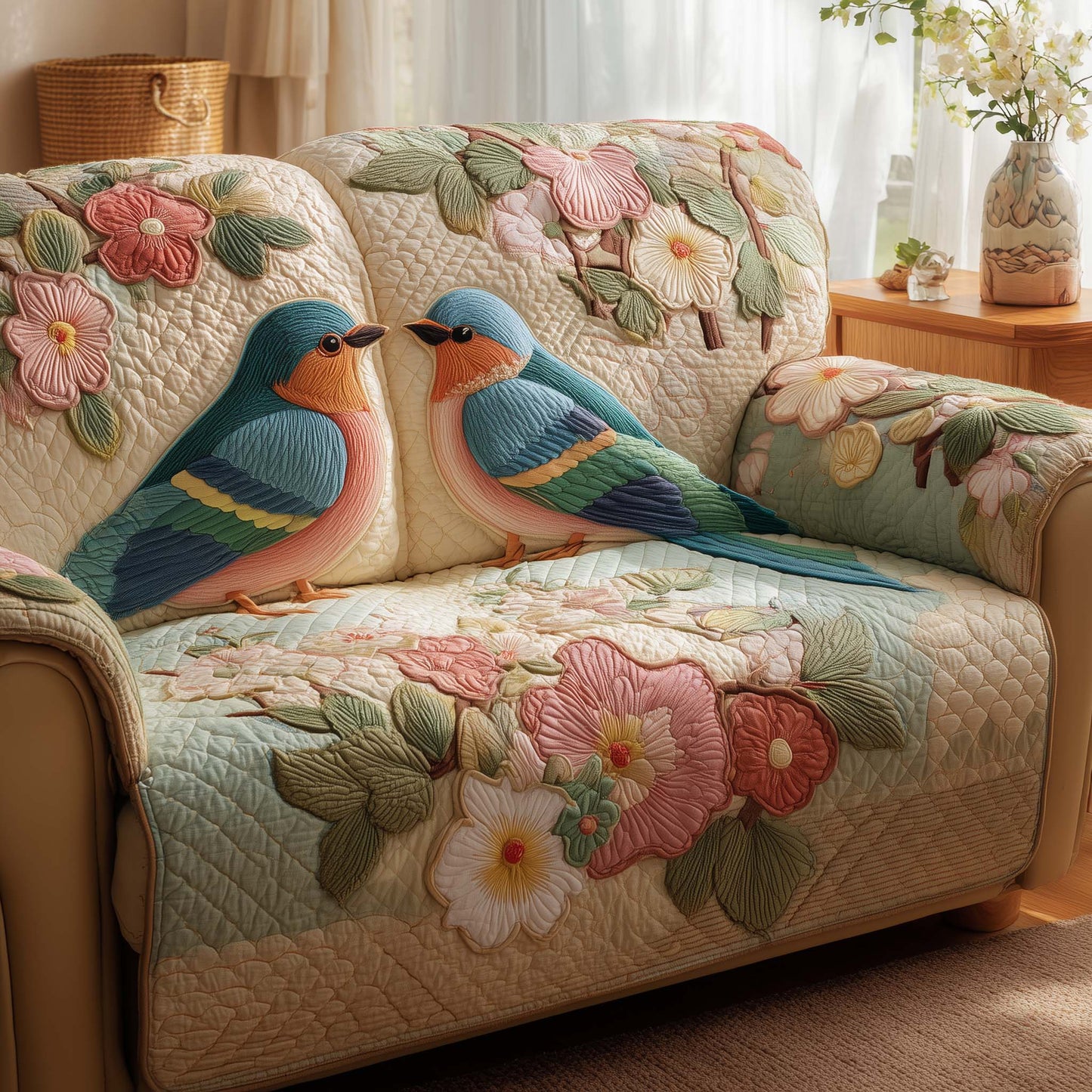Blossom Swallow Quilted Sofa Cover GFTOQA1023