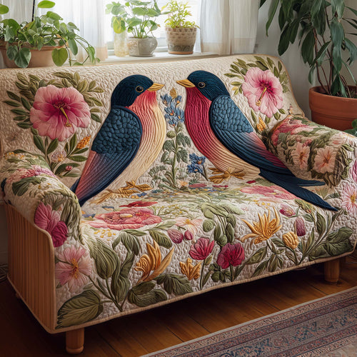 Floral Swallow Quilted Sofa Cover GFTOQA1024