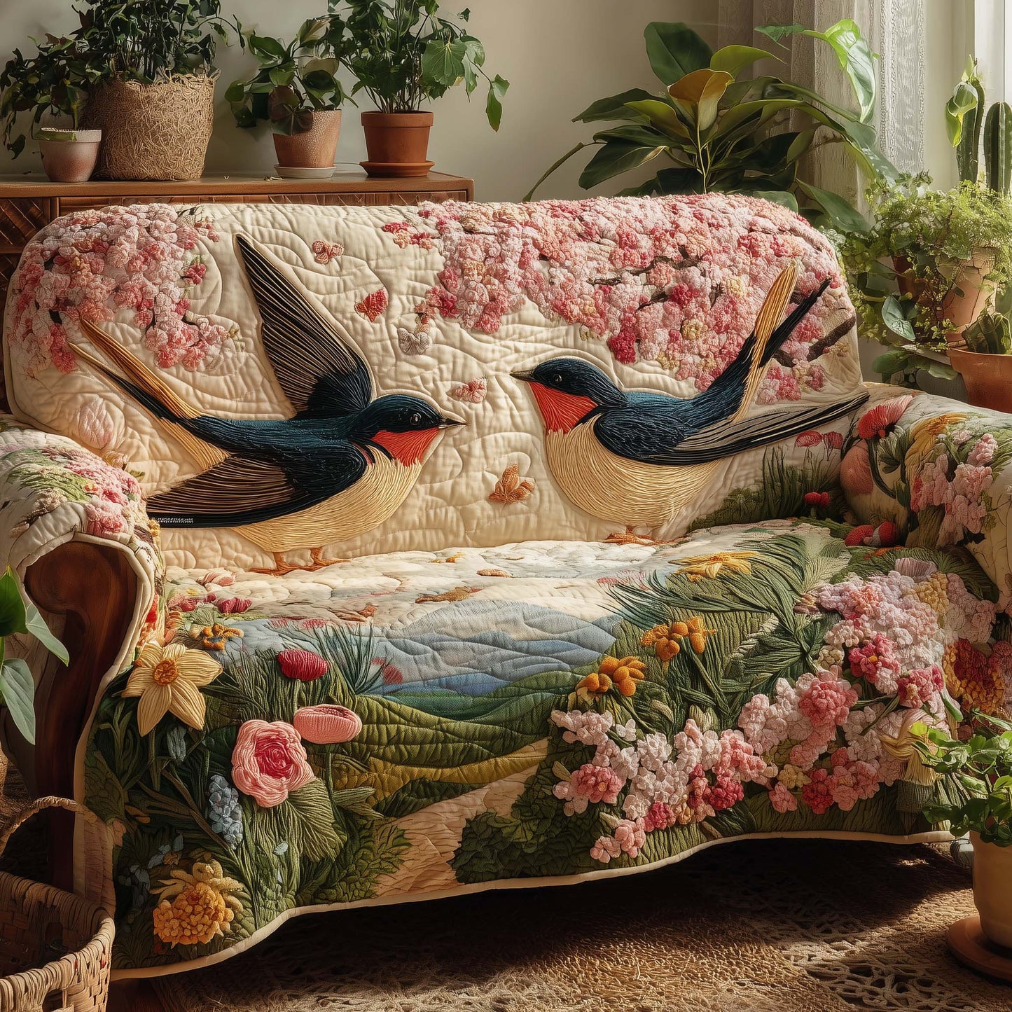 Spring Return Quilted Sofa Cover GFTOQA1026