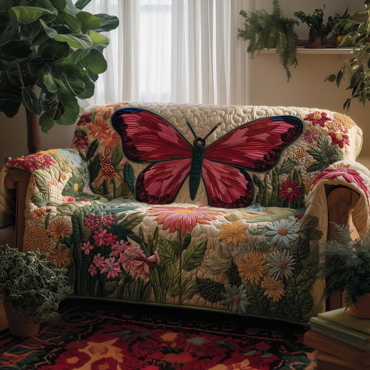 Butterfly Bloom Quilted Sofa Cover GFTOQA1029