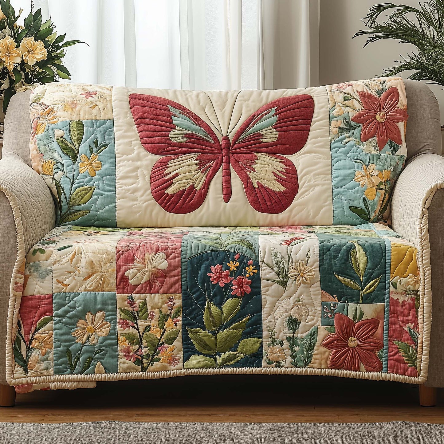 Butterfly Patch Quilted Sofa Cover GFTOQA1030