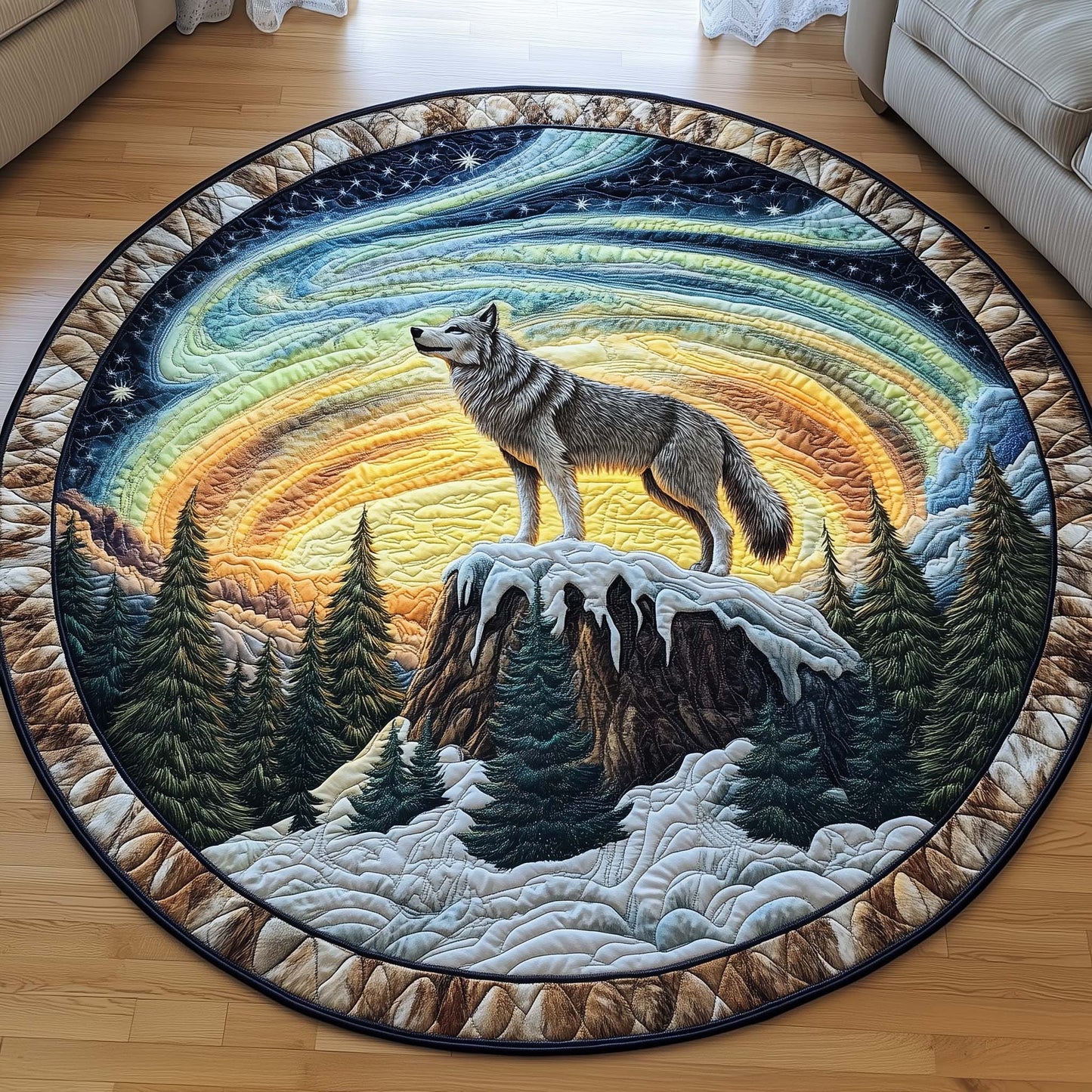 Aurora Wolf Quilted Round Mat GFTOQA1208