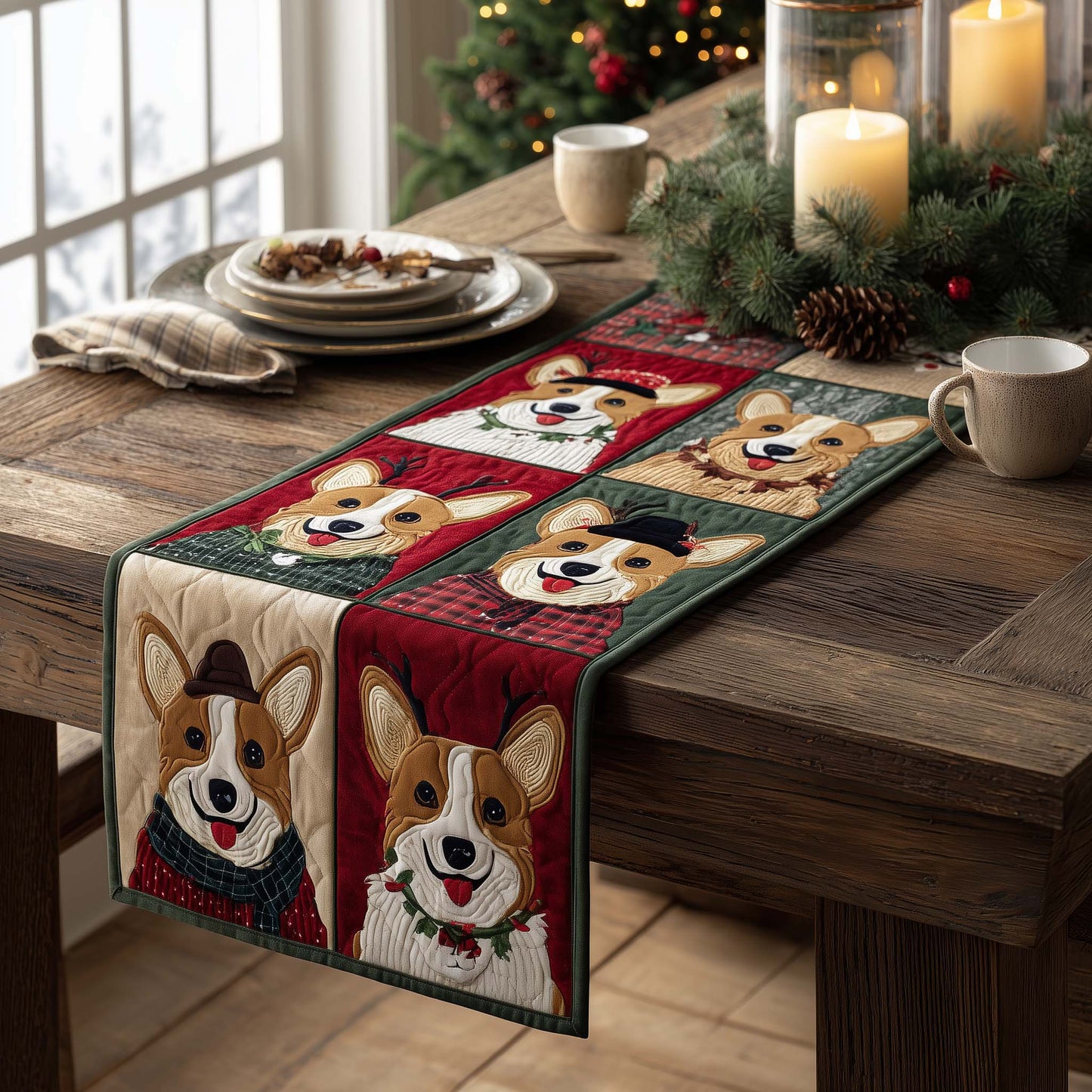 Festive Corgi Quilted Table Runner GFTOQA129