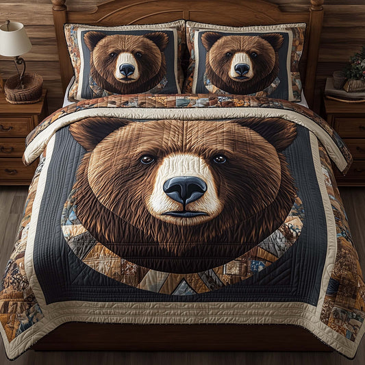 Regal Bear 3-Piece Quilted Bedding Set GFTOQA1308