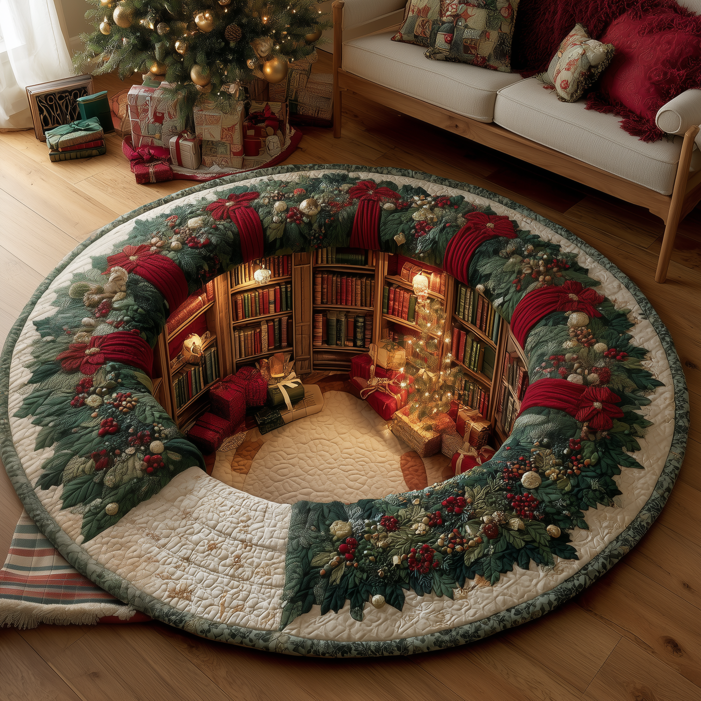 Santa Hearth Portal Quilted Round Mat GFTOQA13