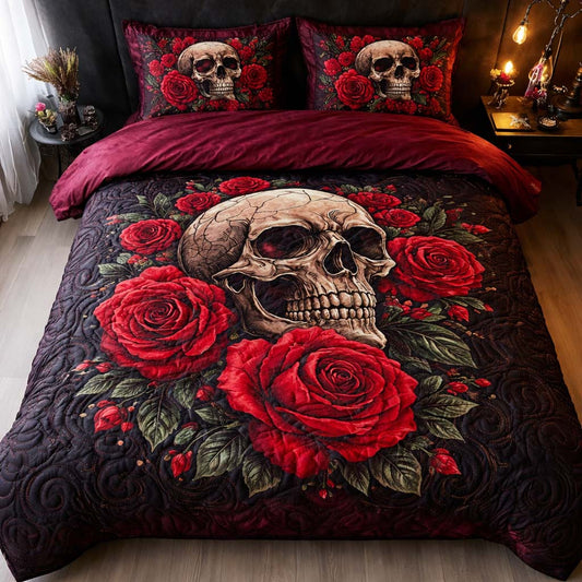 Skull Rose 3-Piece Quilted Bedding Set GFTOQA1444