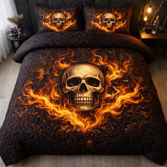 Flame Skull 3-Piece Quilted Bedding Set GFTOQA1445