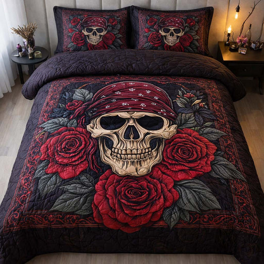 Iron Rose Skull 3-Piece Quilted Bedding Set GFTOQA1448