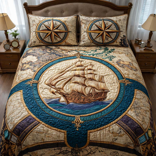 Map Explorer 3-Piece Quilted Bedding Set GFTOQA1457