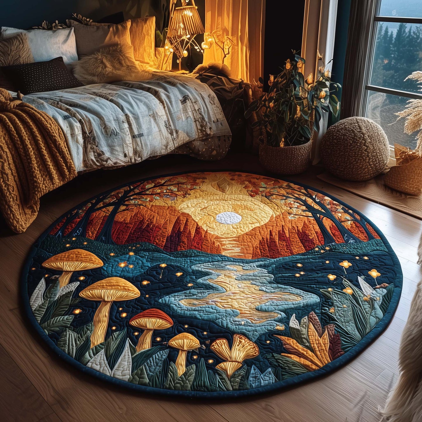 Enchanted Mushroom River Quilted Round Mat GFTOQA150