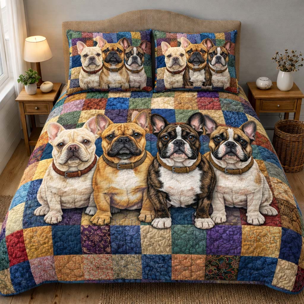 French Bulldog 3-Piece Quilted Bedding Set GFTOQA1512
