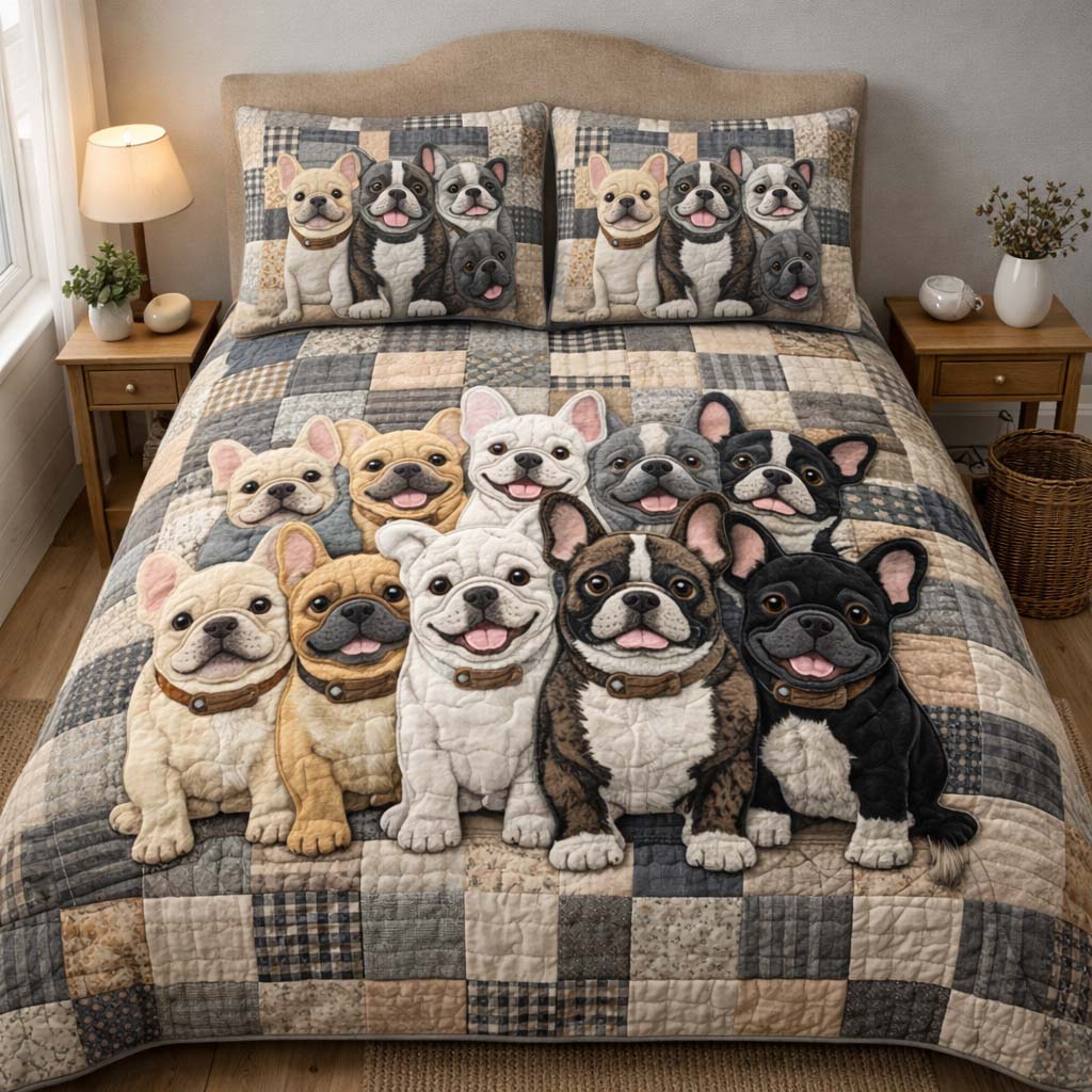 French Bulldog 3-Piece Quilted Bedding Set GFTOQA1514