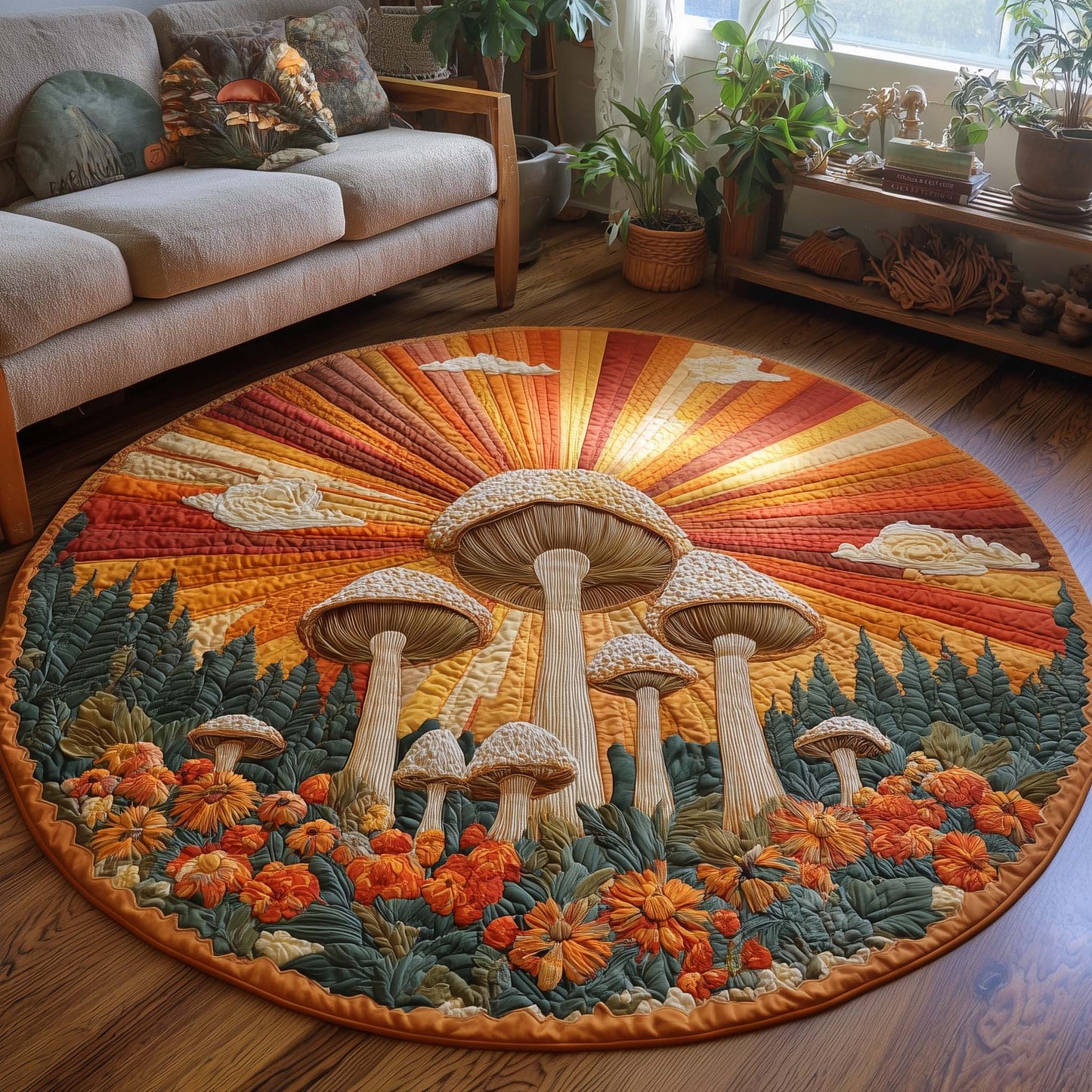 Sunrise Mushroom Quilted Round Mat GFTOQA152