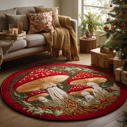Christmas Mushroom Meadow Quilted Round Mat GFTOQA153