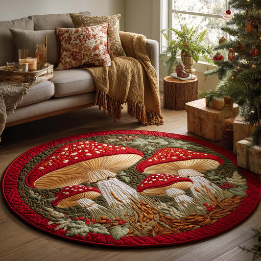 Christmas Mushroom Meadow Quilted Round Mat GFTOQA153