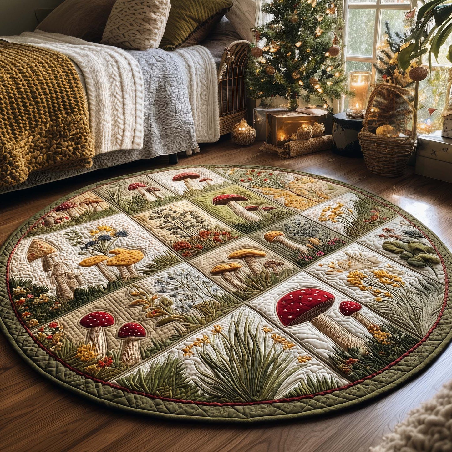 Mushroom Patch Quilted Round Mat GFTOQA155