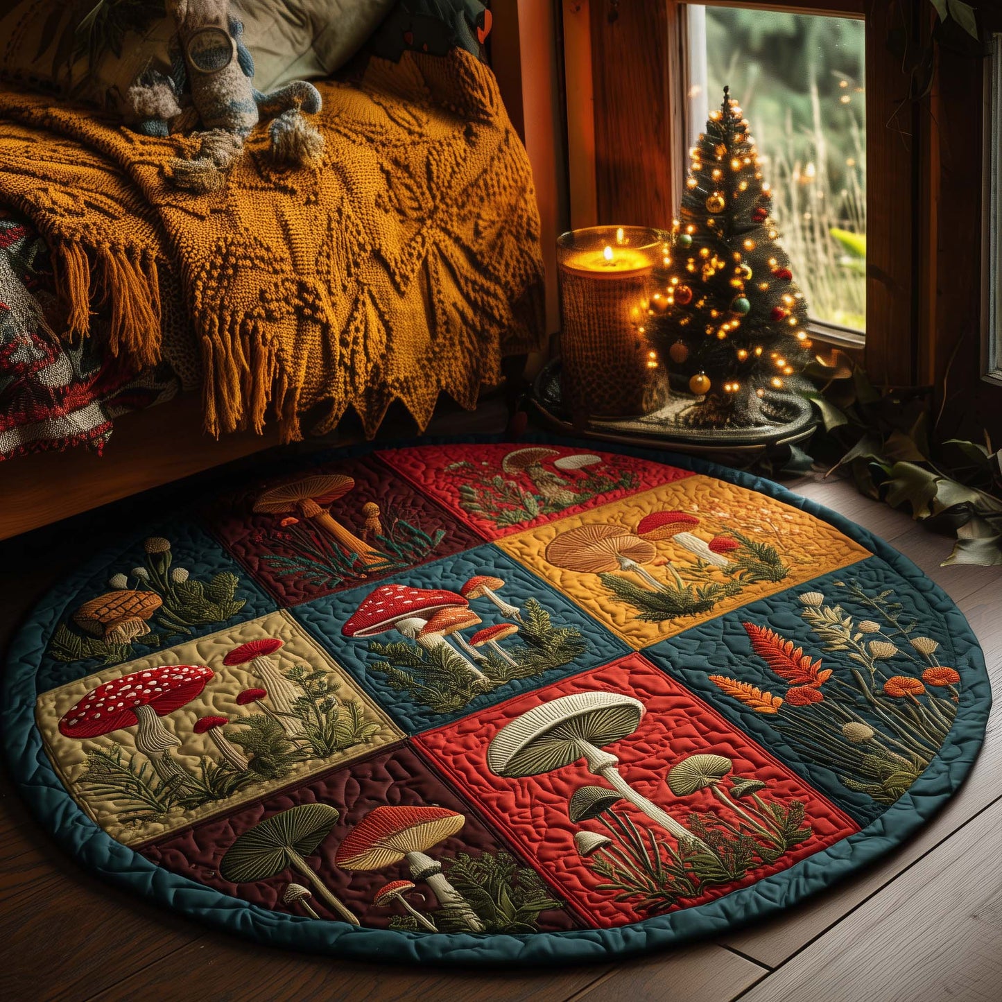 Mushroom Patch Quilted Round Mat GFTOQA156