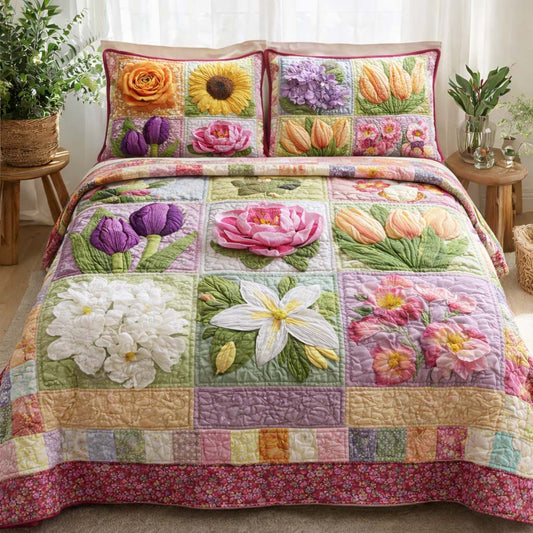 Spring Bloom 3-Piece Quilted Bedding Set GFTOQA1590