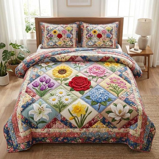 Floral Patch 3-Piece Quilted Bedding Set GFTOQA1591