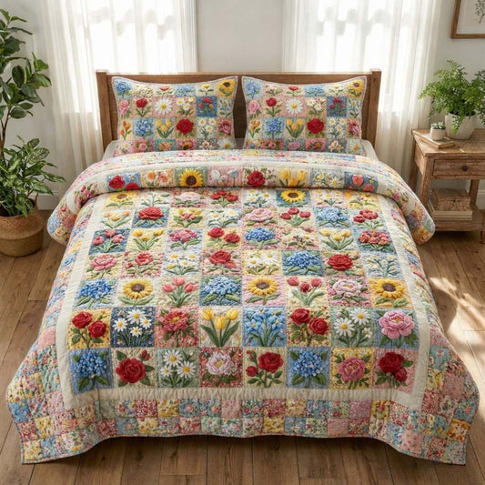 Floral Patch 3-Piece Quilted Bedding Set GFTOQA1592
