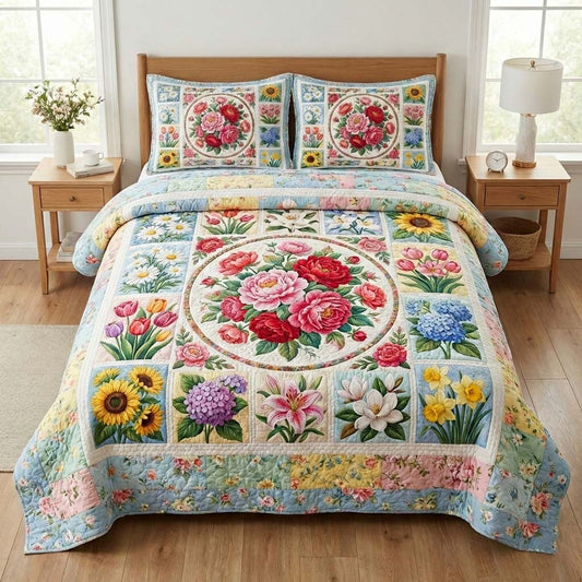 Floral Serenity 3-Piece Quilted Bedding Set GFTOQA1593