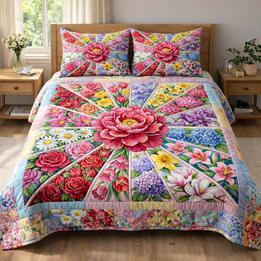 Petal Burst 3-Piece Quilted Bedding Set GFTOQA1596