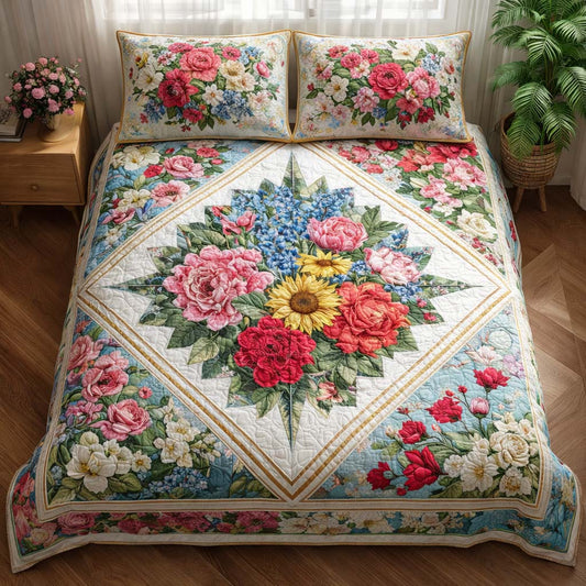 Floral Elegance 3-Piece Quilted Bedding Set GFTOQA1597