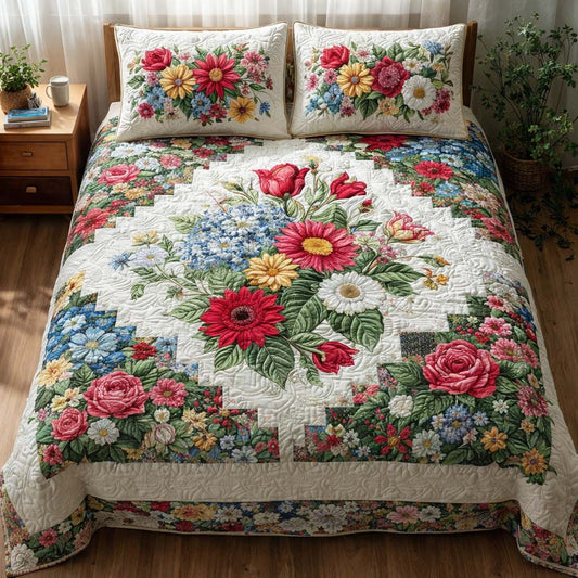 Floral Elegance 3-Piece Quilted Bedding Set GFTOQA1598