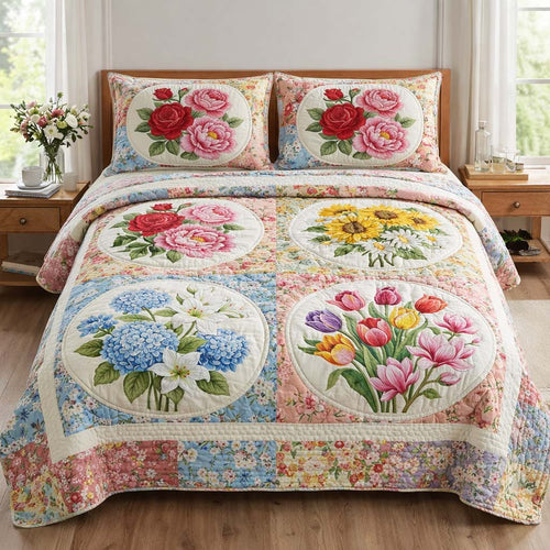 Floral Paradise 3-Piece Quilted Bedding Set GFTOQA1599