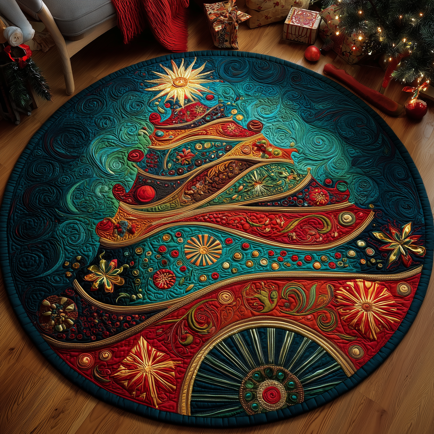Aurora Celebration Tree Quilted Round Mat GFTOQA15