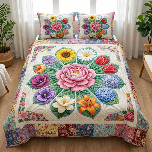Bloom Rosette 3-Piece Quilted Bedding Set GFTOQA1600