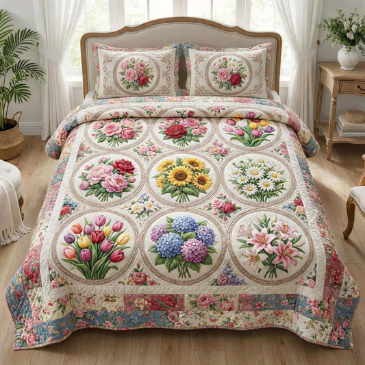 Floral Serenity 3-Piece Quilted Bedding Set GFTOQA1601