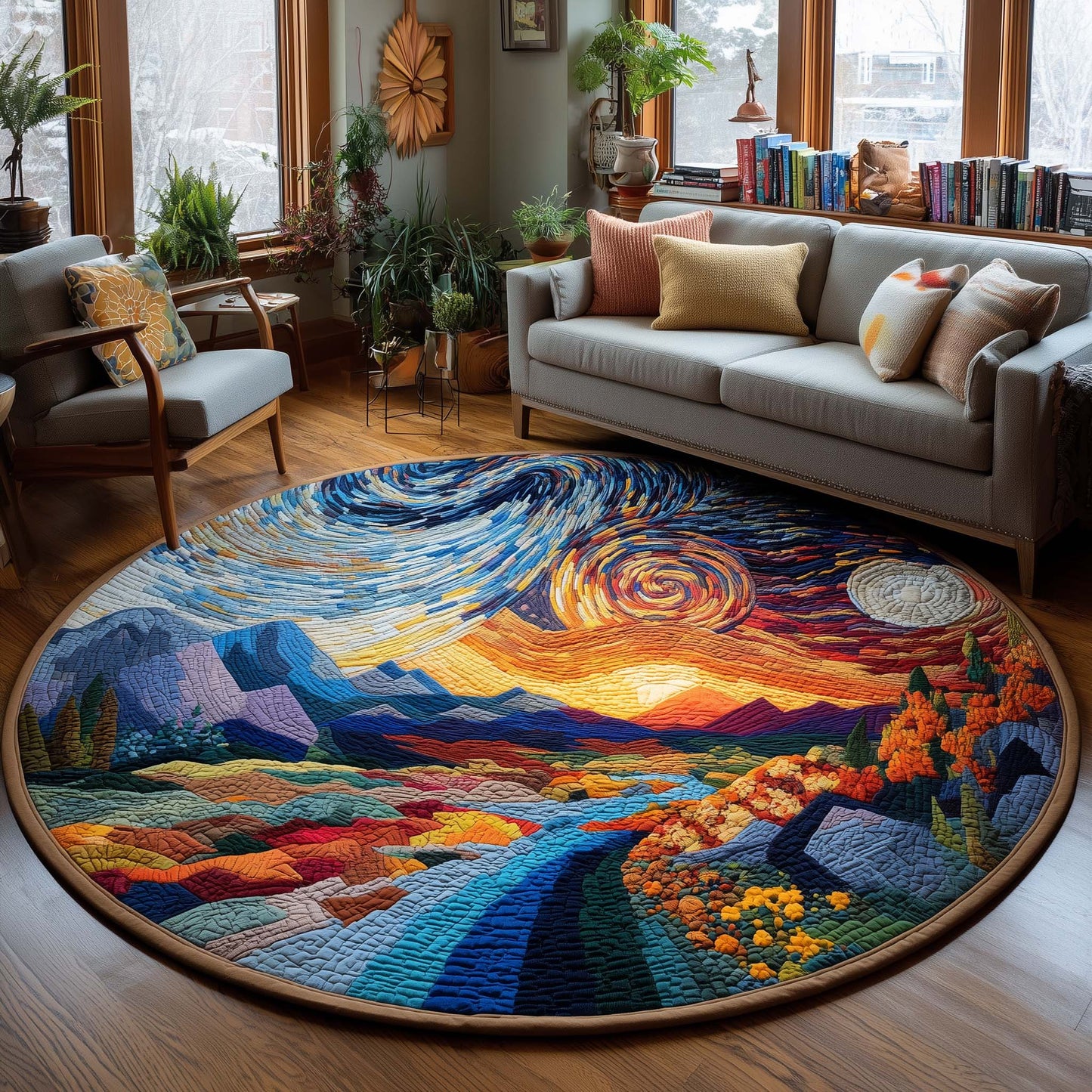 Aurora Mosaic Fields Quilted Round Mat GFTOQA160