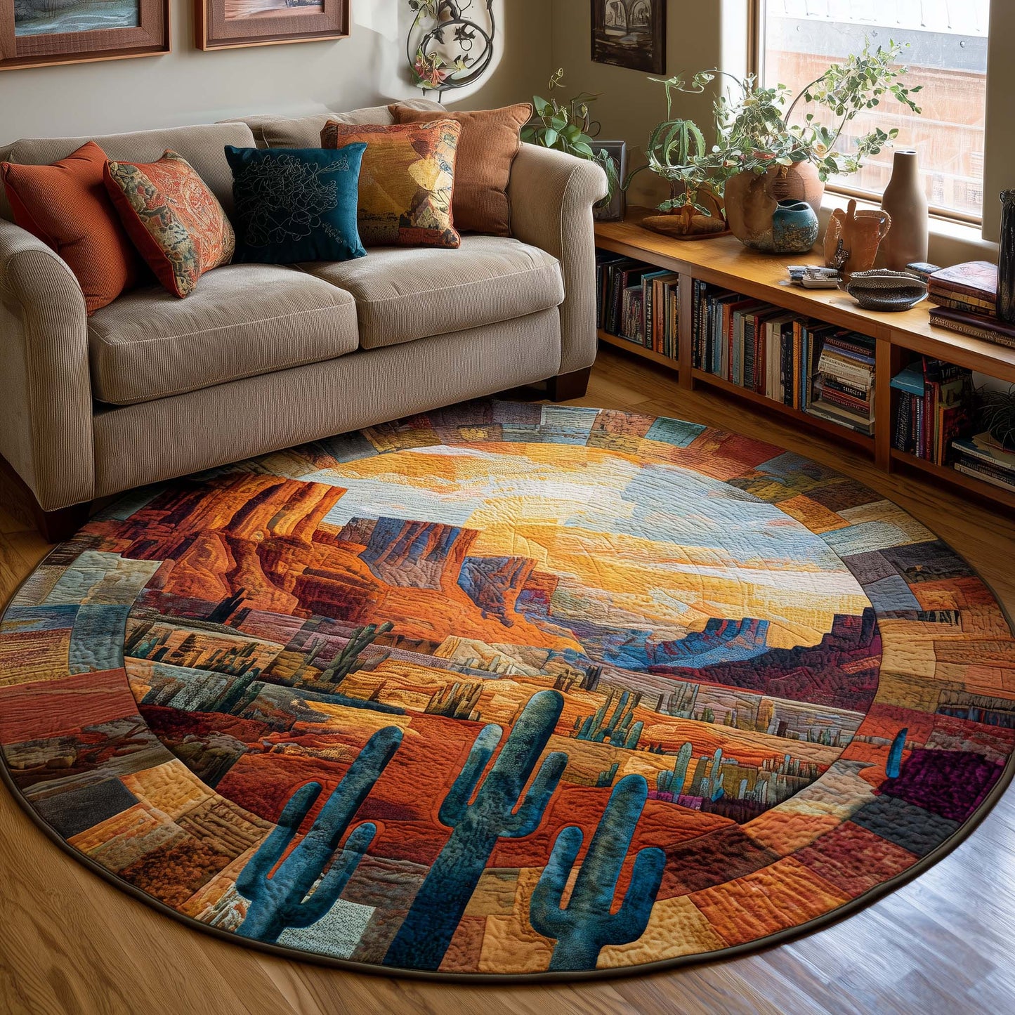 Southwestern Cactus Quilted Round Mat GFTOQA164