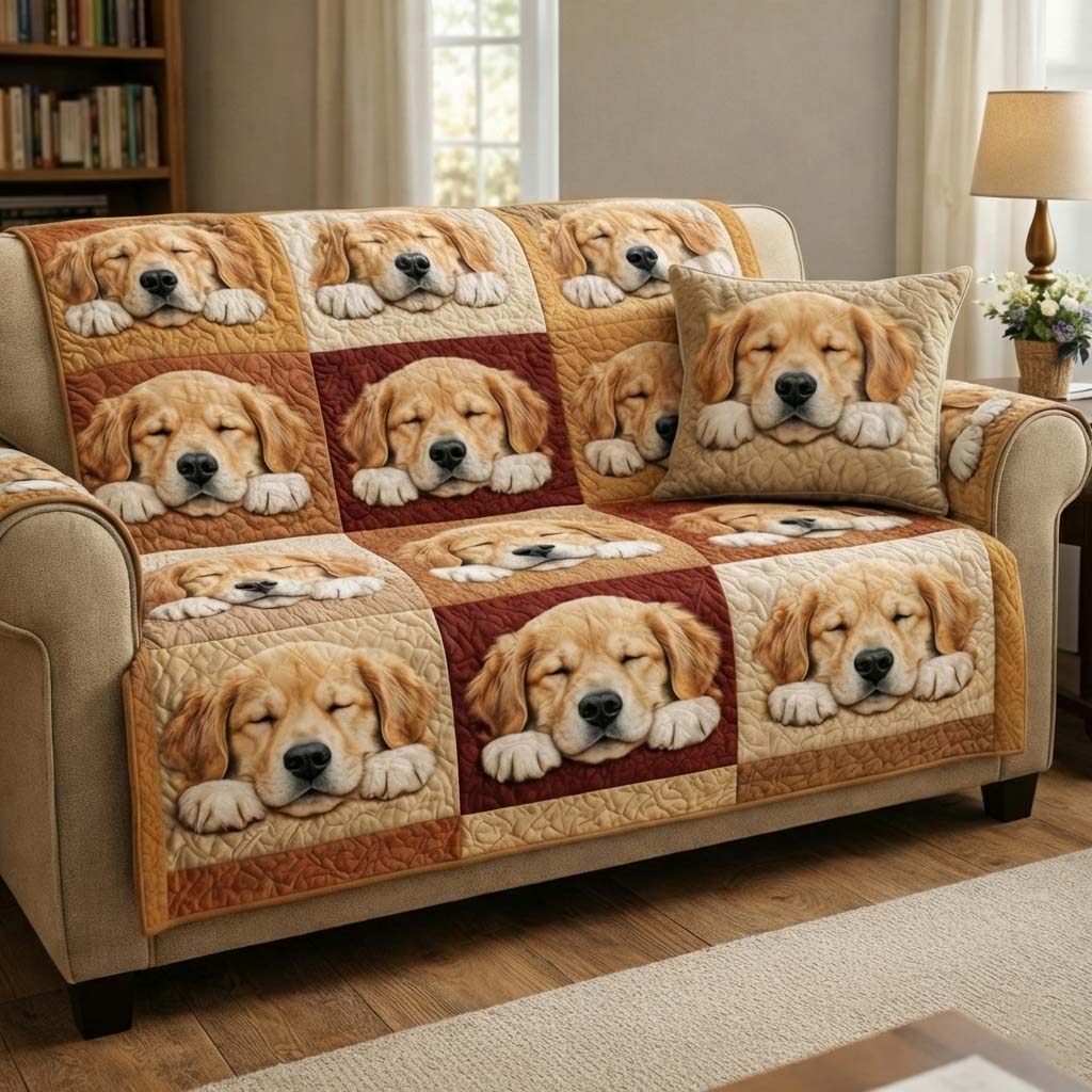 Golden Retriever Quilted Sofa Cover GFTOQA1689