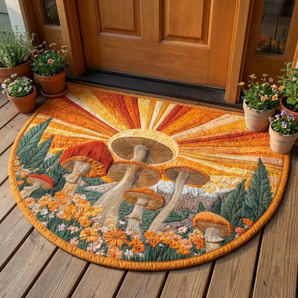 Mushroom Serenity Quilted Welcome Mat GFTOQA1692