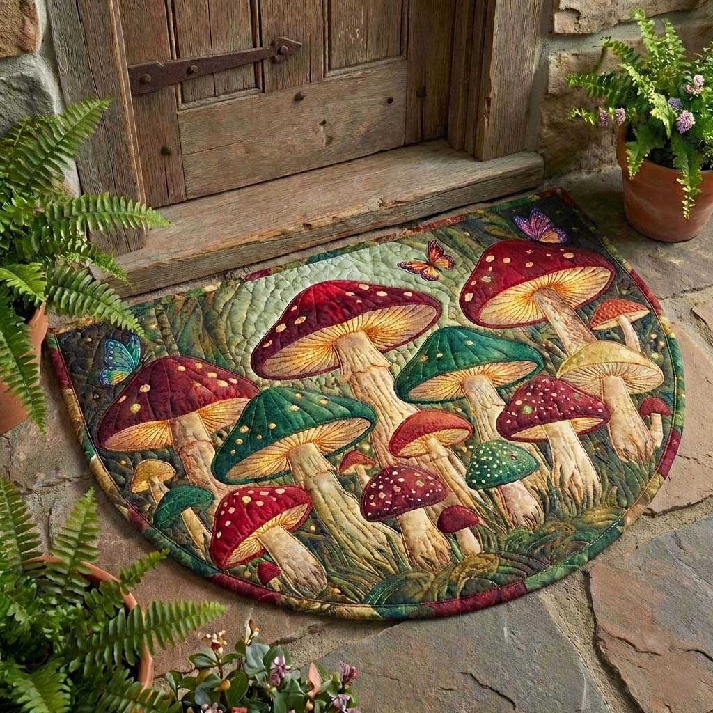 Mushroom Serenity Quilted Welcome Mat GFTOQA1694
