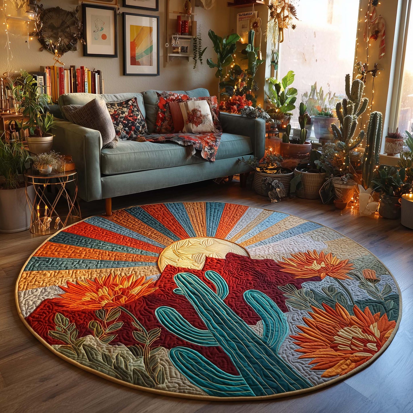 Sunrise Cactus Quilted Round Mat GFTOQA169