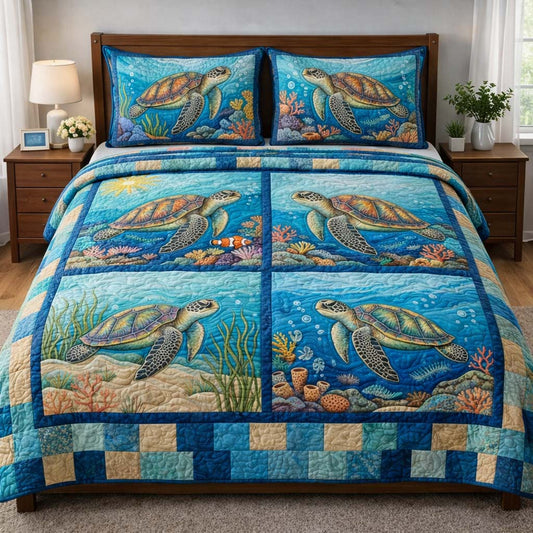Ocean Turtle 3-Piece Quilted Bedding Set GFTOQA1899