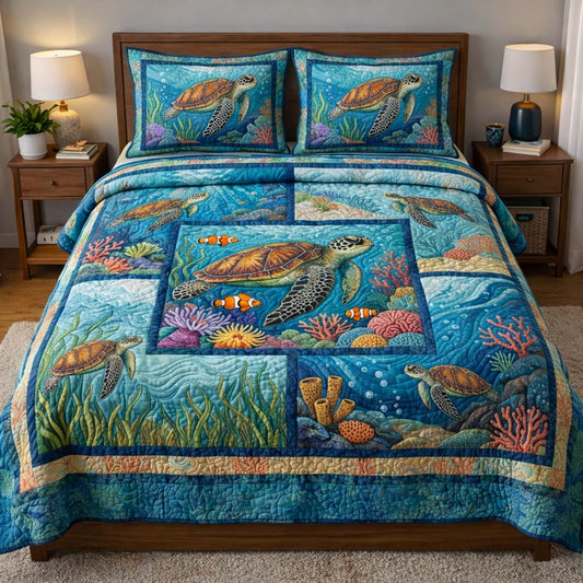 Tranquil Turtle 3-Piece Quilted Bedding Set GFTOQA1900