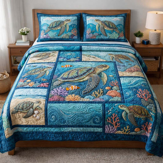 Tranquil Turtle 3-Piece Quilted Bedding Set GFTOQA1901