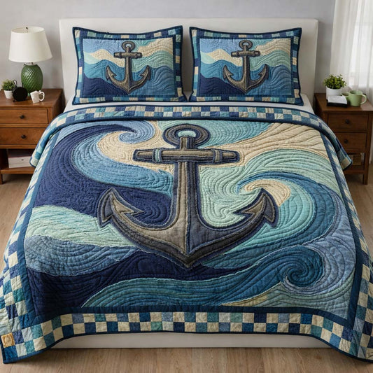 Ocean Anchor 3-Piece Quilted Bedding Set GFTOQA1902