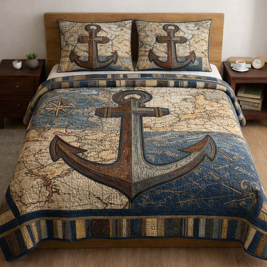 Ocean Anchor 3-Piece Quilted Bedding Set GFTOQA1903