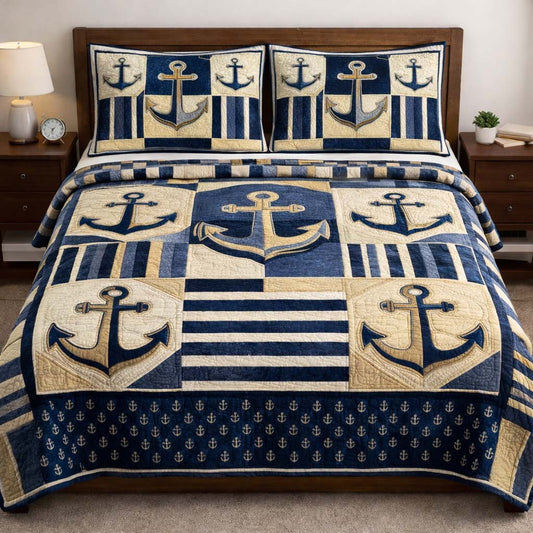 Ocean Anchor 3-Piece Quilted Bedding Set GFTOQA1904
