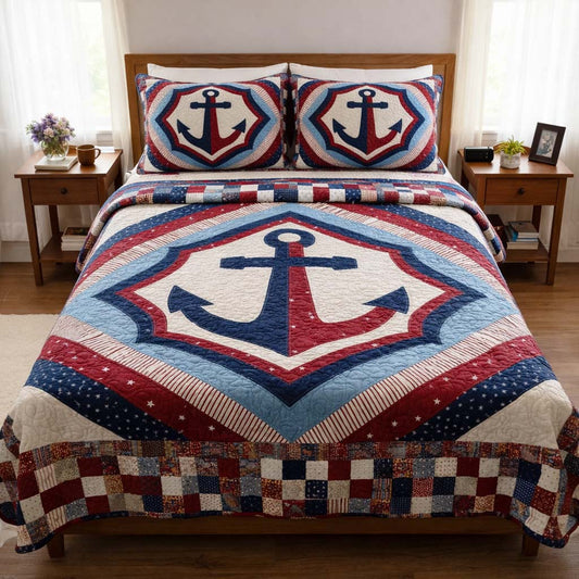 Coastal Anchor 3-Piece Quilted Bedding Set GFTOQA1905