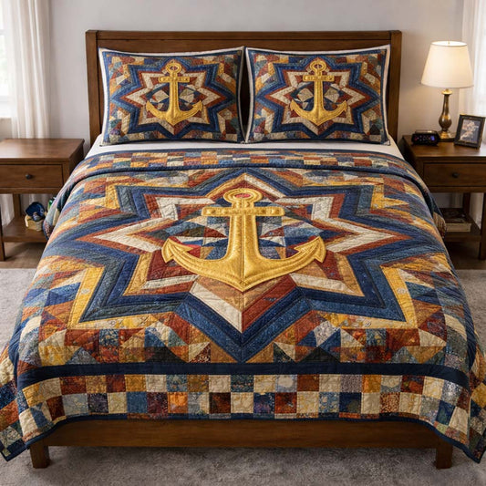 Coastal Anchor 3-Piece Quilted Bedding Set GFTOQA1906