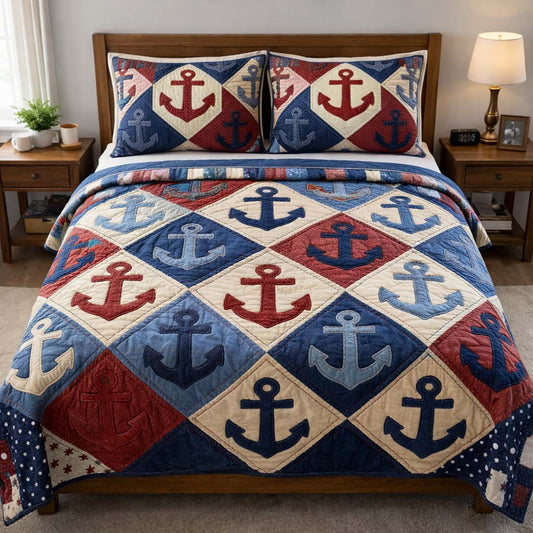 Coastal Anchor 3-Piece Quilted Bedding Set GFTOQA1907