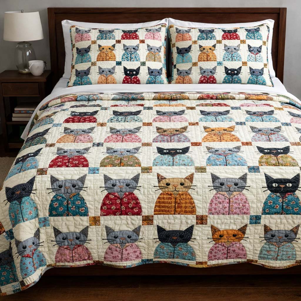 Cat Serenity 3-Piece Quilted Bedding Set GFTOQA1918