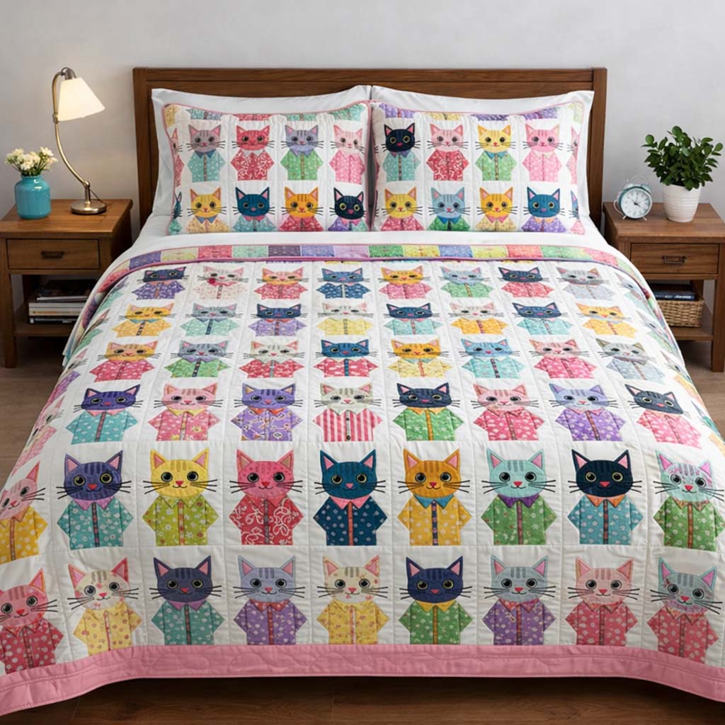Cat Serenity 3-Piece Quilted Bedding Set GFTOQA1919