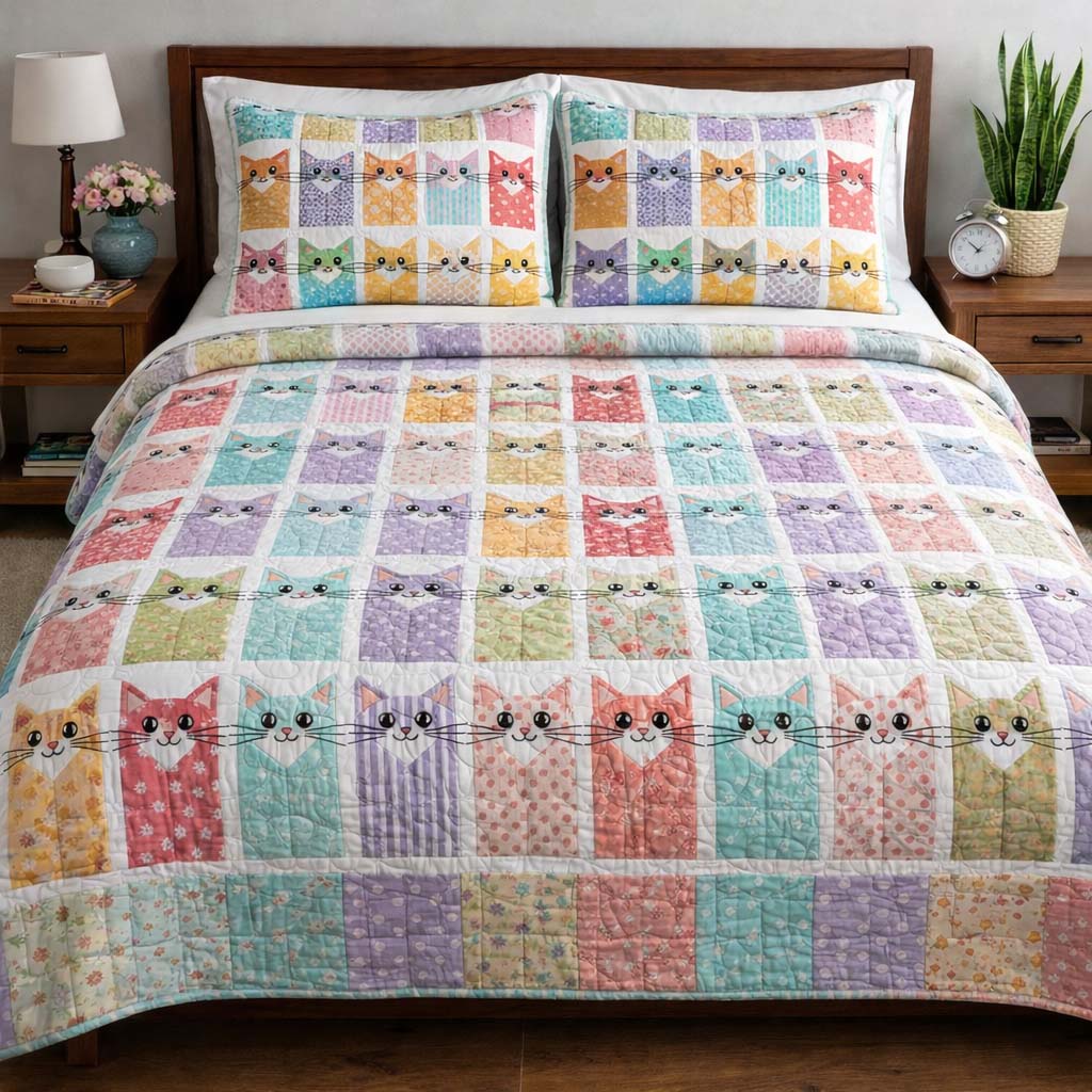 Cat Serenity 3-Piece Quilted Bedding Set GFTOQA1920